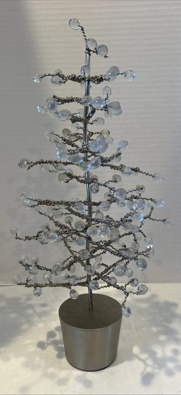 Crate & Barrel Potted Crystal Table Top Tree Metal Glass Bead made in India 16"